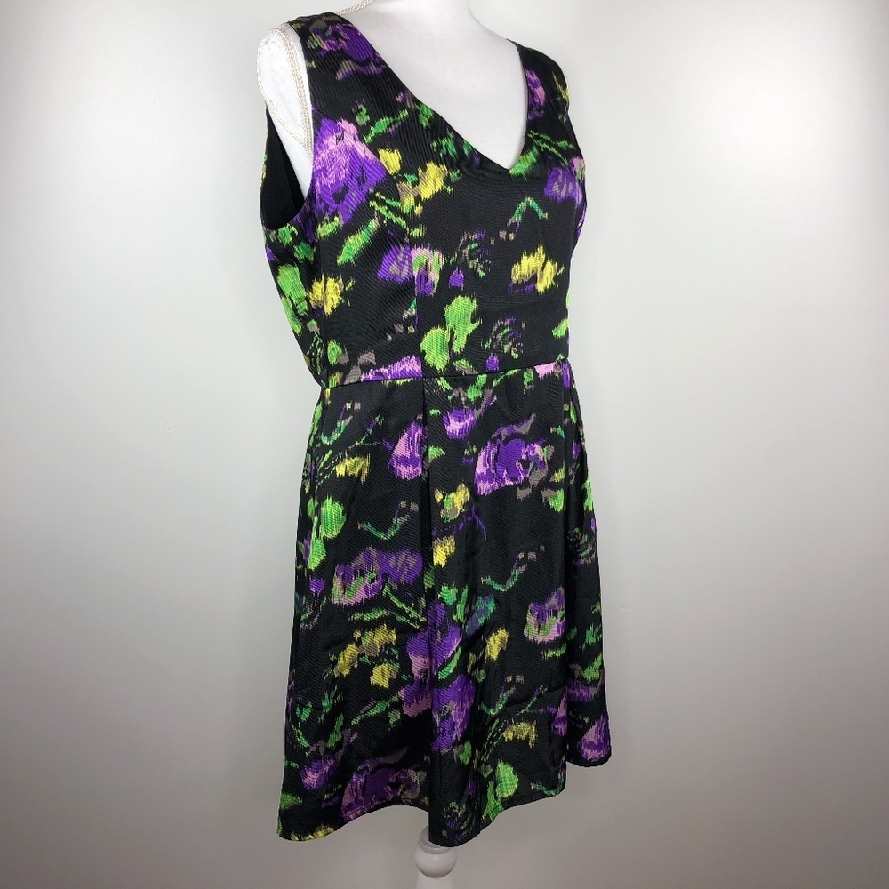 Ducks in a Row Black & Purple Floral Print Dress